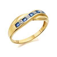 9ct Gold Sapphire And Diamond Crossover Half Eternity Ring - D8141-R