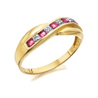 9ct Gold Ruby And Diamond Crossover Half Eternity Ring - D8266-J