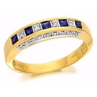 9ct Gold Diamond And Sapphire Half Eternity Ring - 10pts - D8842-Q