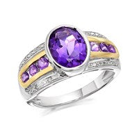 My Diamonds Silver And 9ct Gold Amethyst And Diamond Ring - D9042-N