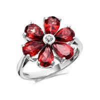 My Diamonds Silver  Diamond And Garnet Flower Ring - D9070-S