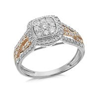 9ct Two Colour Gold Diamond Cushion Cluster Ring - 60pts - D9315-R