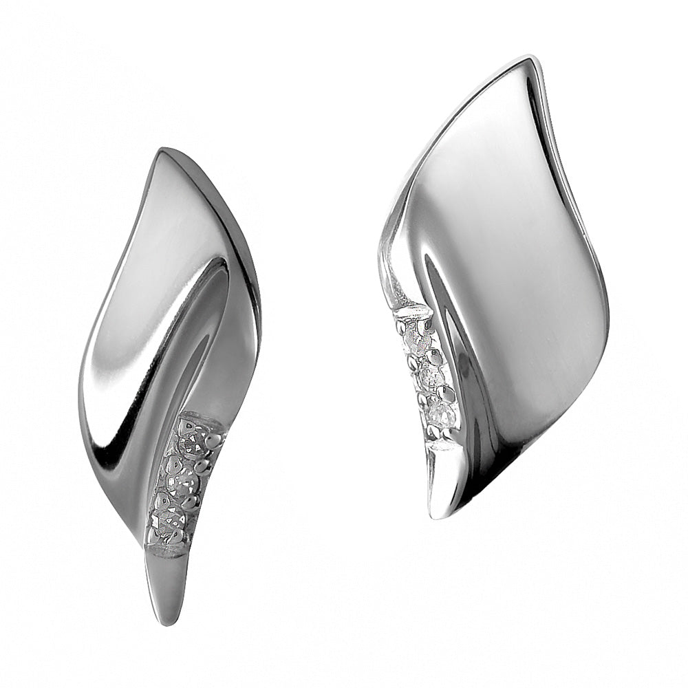 Pave Leaf Silver Stud Earrings