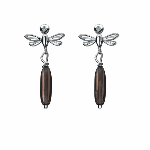 Smokey Quartz Dragonfly Earrings