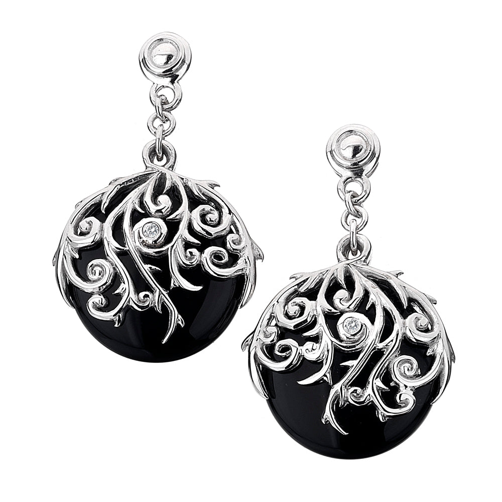 Wild Roses Orb Drop Earrings - Black Onyx