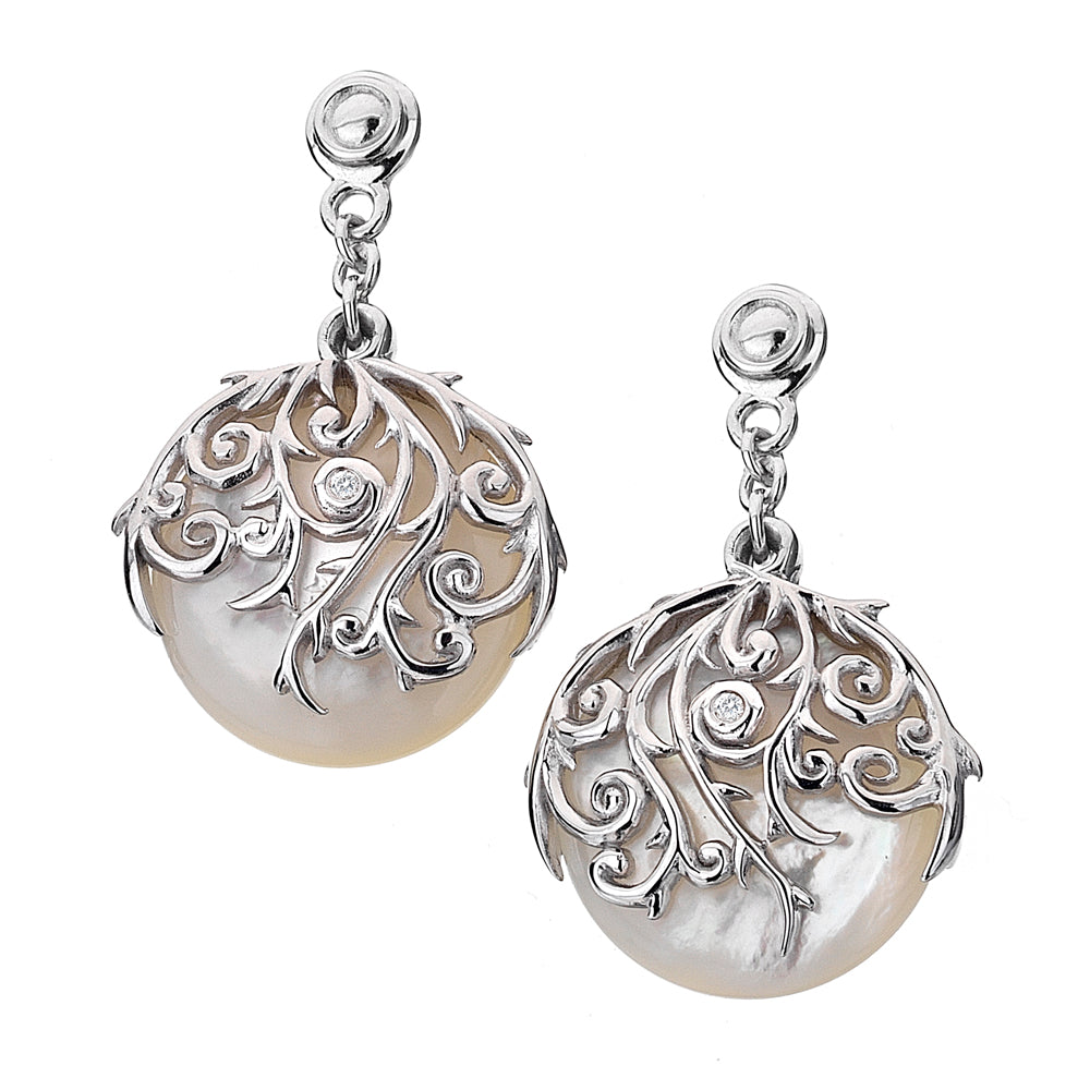 Wild Roses Orb Drop Earrings - Mother of Pearl