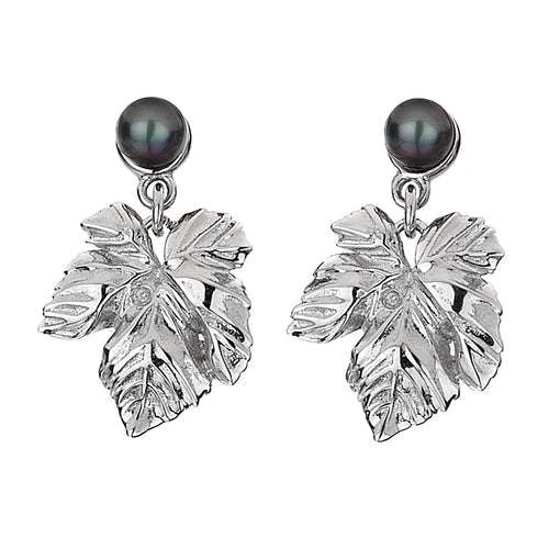 Cote d'Azur Peacock Pearl Leaf Drop Earrings