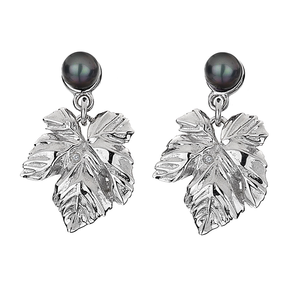 Cote d'Azur Peacock Pearl Leaf Drop Earrings