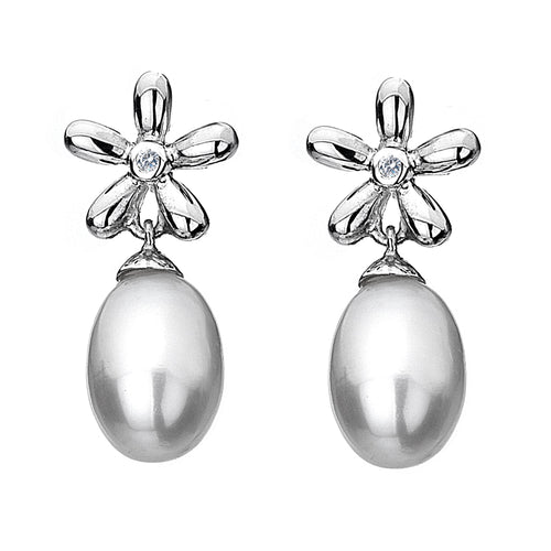 Diamonds & Pearls White Flower Earrings