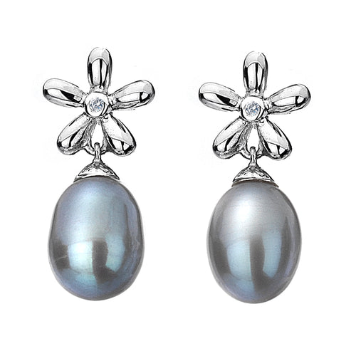 Diamonds & Pearls Grey Flower Earrings