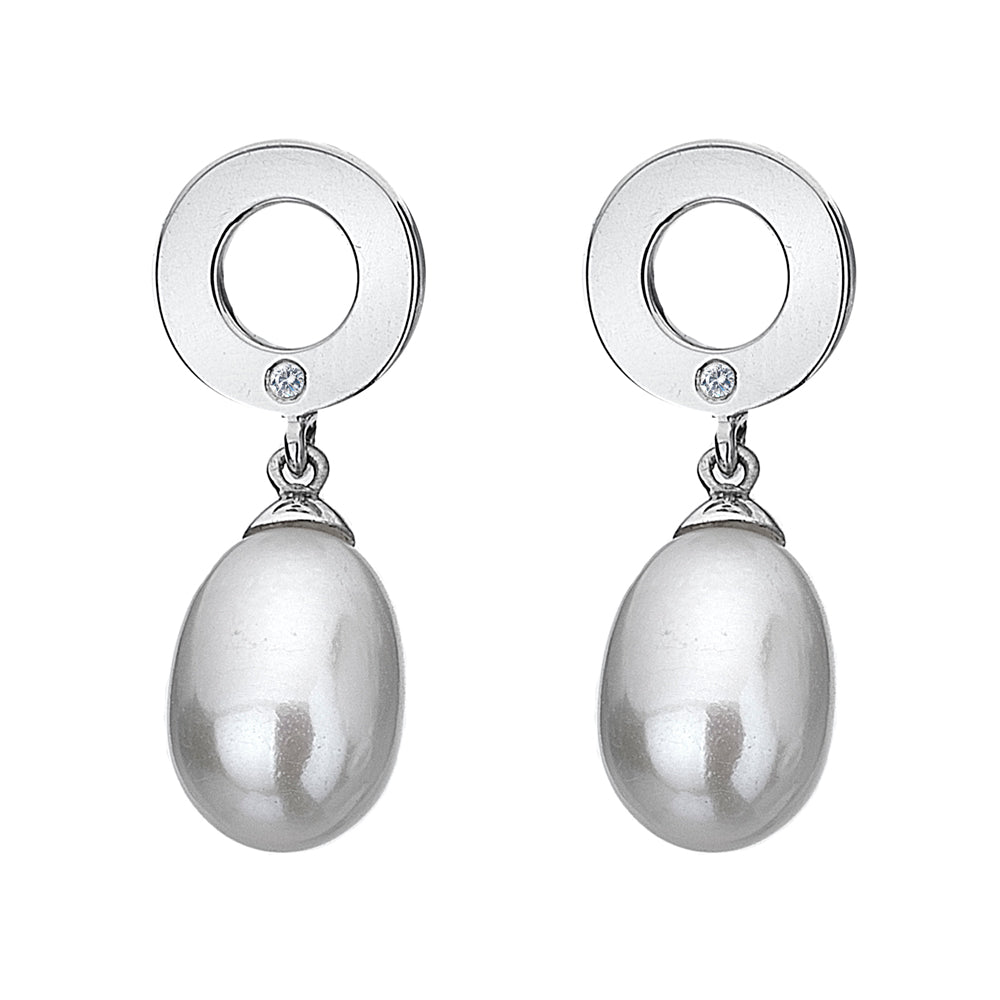 Diamonds & Pearls White Circle Earrings