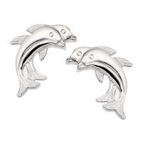 Silver Two Dolphin Stud Earrings - 14mm - F0216