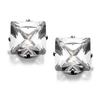 Silver Square Cubic Zirconia Earrings - 8mm - F0310