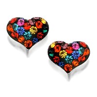 Silver Multicoloured Crystal Heart Earrings - 8mm - F0315