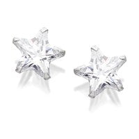 Silver Star Cubic Zirconia Stud Earrings - 8mm - F0344