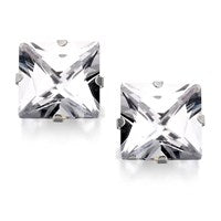 Silver Square Cubic Zirconia Stud Earrings - 9mm - F0362