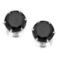Silver Black Cubic Zirconia Earrings - 5mm - F0380