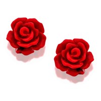 Silver Red Rose Earrings - 10mm - F0396