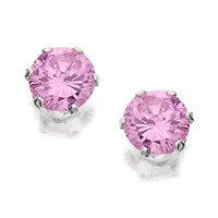 Silver Pink Cubic Zirconia Earrings - 4mm - F0422