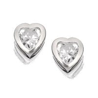 Silver Heart Cubic Zirconia Earrings - 5mm - F0452