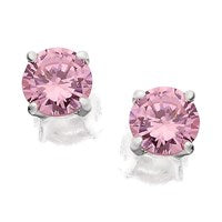 Silver Pink Cubic Zirconia Earrings - 5mm - F0492
