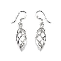 Silver Triple Twist Swirl Hook Wire Earrings - 28mm drop - F0513