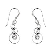 Silver Four Circles Crystal Hook Wire Drop Earrings - 32mm drop - F0830