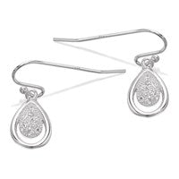 Silver Cubic Zirconia Teardrop Hook Wire Earrings - 20mm drop - F0846