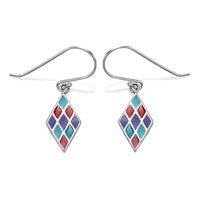 Silver Multi Coloured Diamond Shape Hook Wire Earrings - 18mm drop - F0849