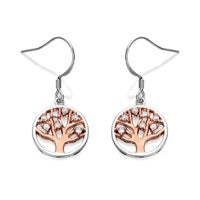 Silver Two Tone Cubic Zirconia F.Hinds Tree Of Life Hook Wire Earrings - 15mm drop - F0850