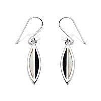 Silver Ellipse Onyx And Mother Of Pearl Earrings - 40mm drop - F0858
