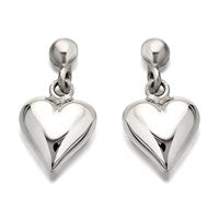 Silver Heart Drop Earrings - 15mm drop - F1055
