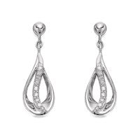 Silver Cubic Zirconia Leaf Drop Earrings - 20mm drop - F1102