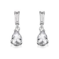 Silver Cubic Zirconia Drop Earrings - 15mm drop - F1123