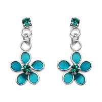 Silver Aqua Blue Crystal Flower Drop Earrings - 15mm - F1136