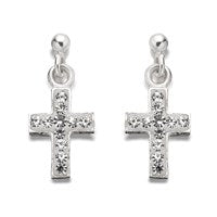 Silver Crystal Cross Stud Earrings - 15mm drop - F1151