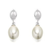 Silver Cubic Zirconia And Freshwater Pearl Drop Earrings - F1181