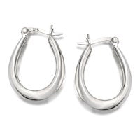 Silver Oval Creole Hoop Earrings - 20mm - F1312