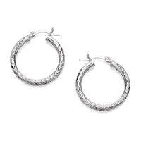 Silver Diamond Cut Hoop Earrings - 25mm - F1346