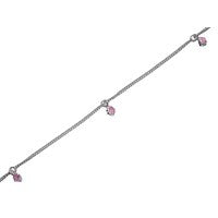 Silver Pink Cubic Zirconia Three Gems Anklet - 10.5in - F2017