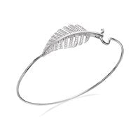 Silver Cubic Zirconia Leaf Wire Bangle - F2703