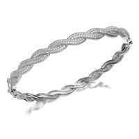 Silver Cubic Zirconia Double Plait Hinged Bangle - F2746