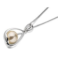 Silver Simulated Pearl Swing Pendant And Chain - F3399