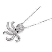 Silver Cubic Zirconia Octopus Pendant And Chain - F3493