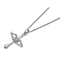 Silver Cubic Zirconia Angel Cross Necklace - F3622