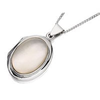 Silver Oval Mother Of Pearl Locket And Chain - F4298