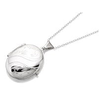 Silver Engraved Oval Locket And Chain - F4350