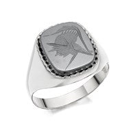 Silver Haematite Intaglio Signet Ring - F5123-V