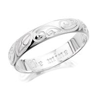 Silver Patterned Band Ring - 4mm - F5491-P