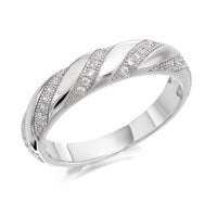 Silver Cubic Zirconia Striped Band Ring - F6022-L